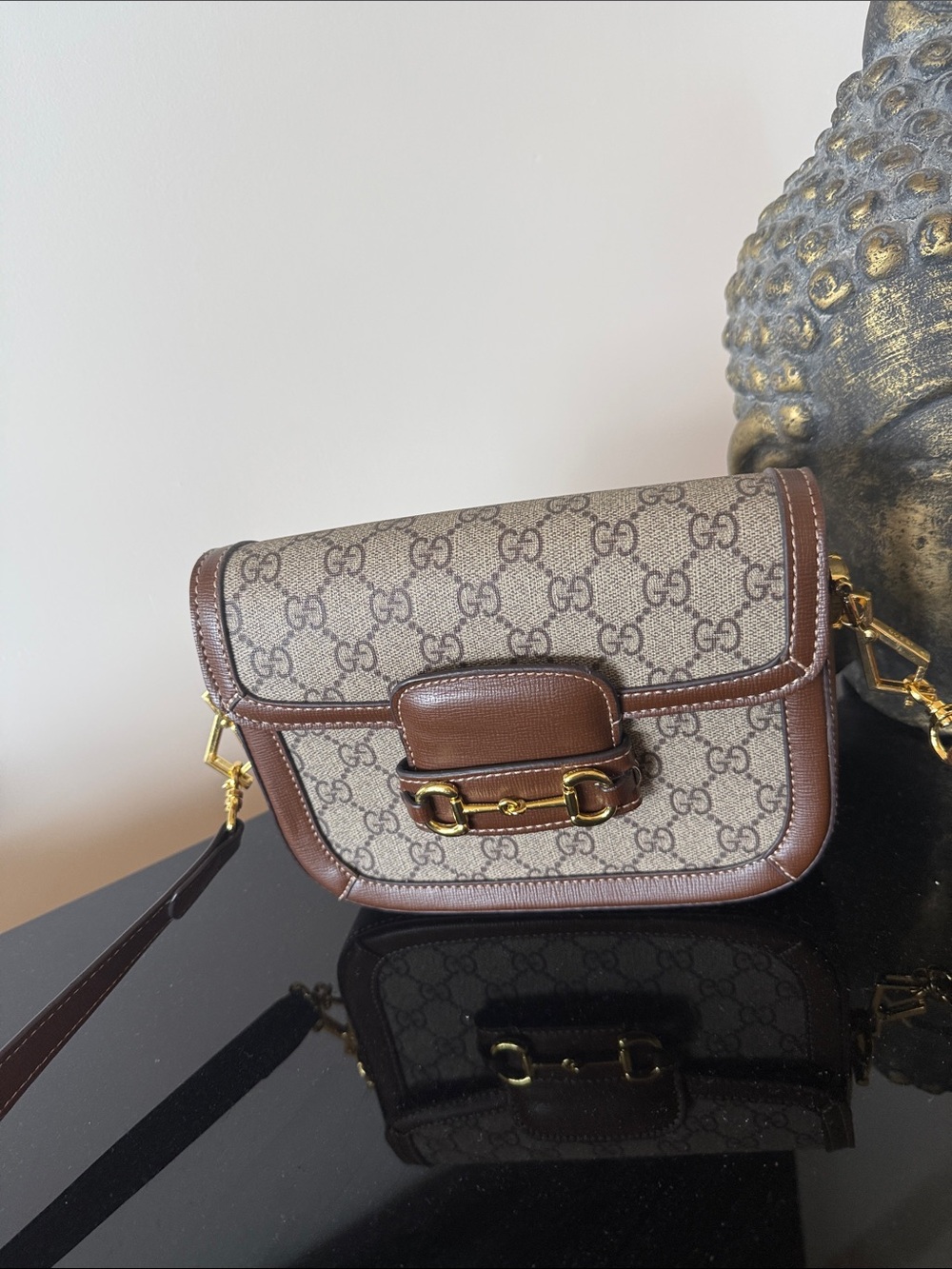 Gucci Brown GG Supreme Crossbody with Gold Hardware